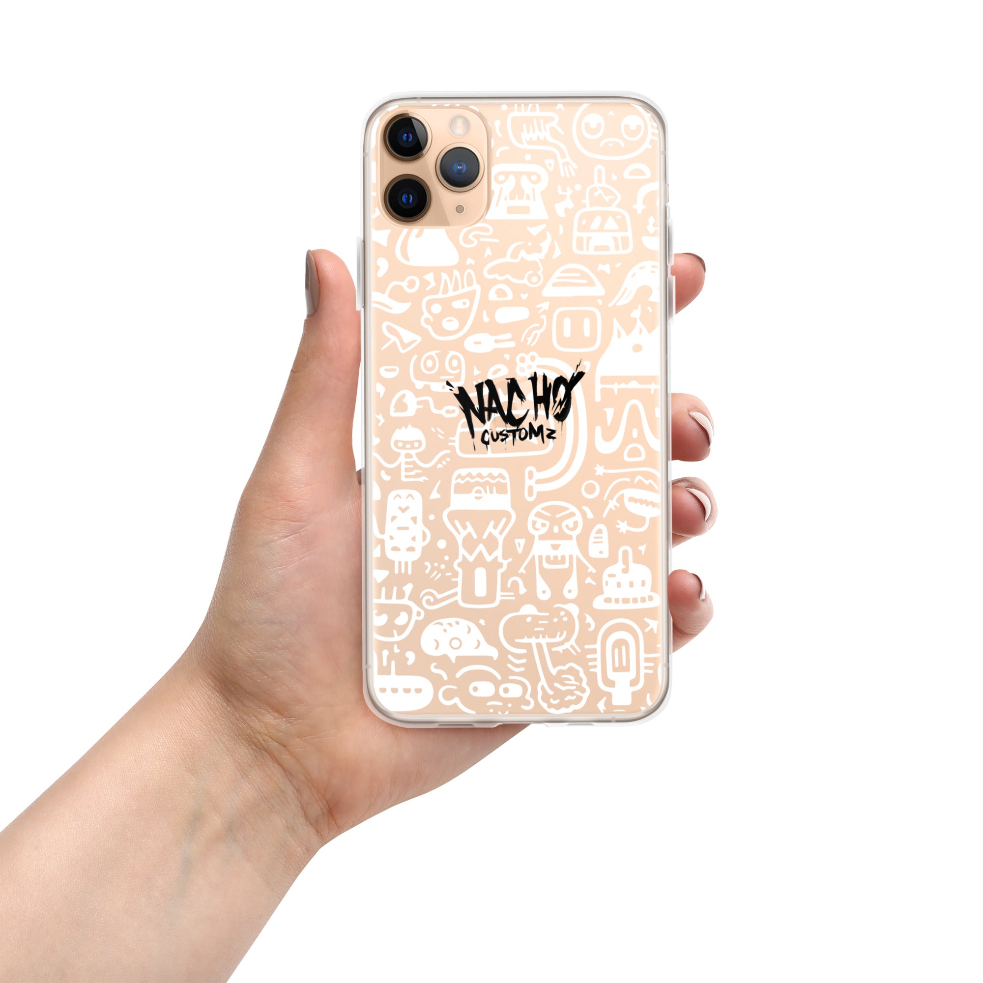 White Doodles Clear Case for iPhone®