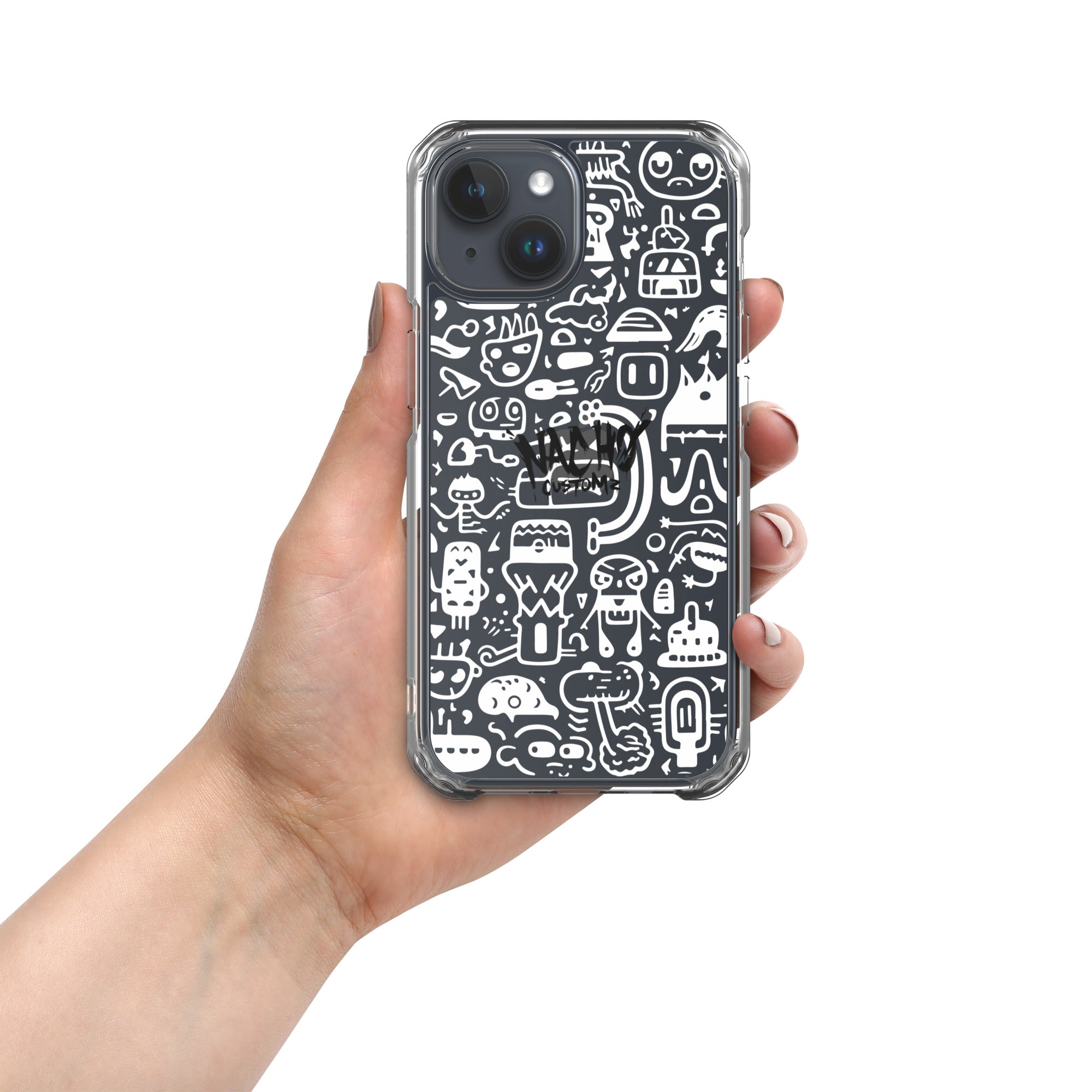 White Doodles Clear Case for iPhone®