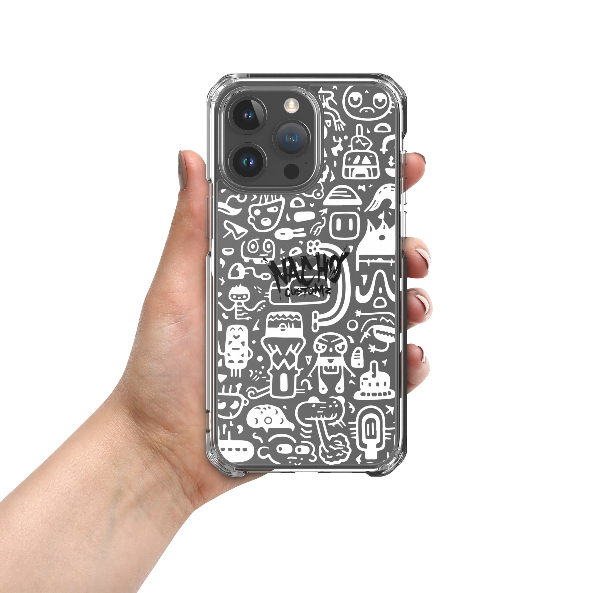 White Doodles Clear Case for iPhone®